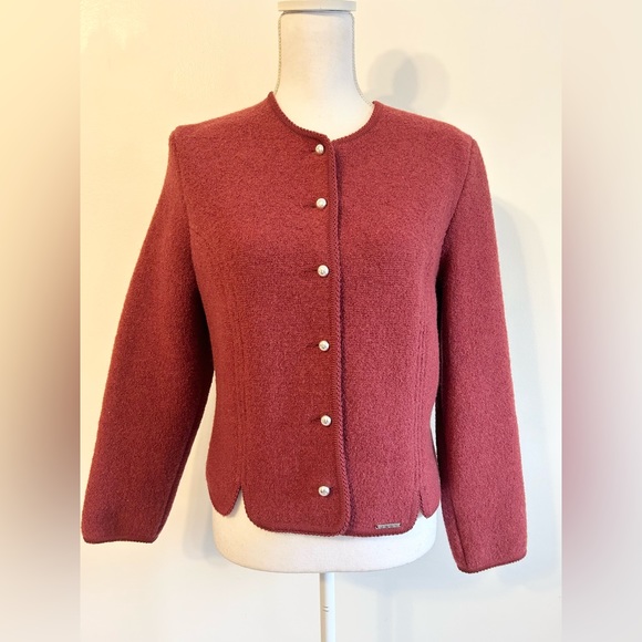 Kurt Geiger Sweaters - Vintage Geiger Tyrol Pure Wool Red Button Down Sweater Side Slit Made in Austria